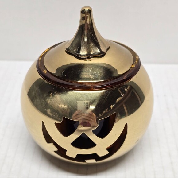 Brass Jack-O-Lantern Pumpkin Votive Lantern Candle Holder Halloween - Picture 2 of 8